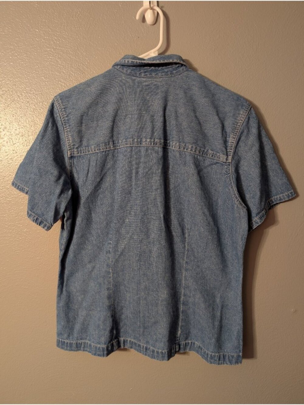 Vintage 90s Gap Short Sleeve Denim Shirt Large Blue Cotton Button Up Cowgirl - Picture 3 of 6